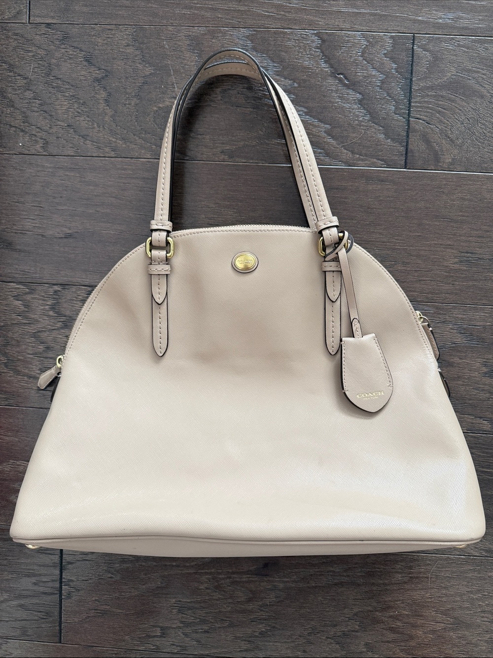 Coach Peyton Leather Large Domed Satchel (Style No. F31408) in Cream/Tan Color